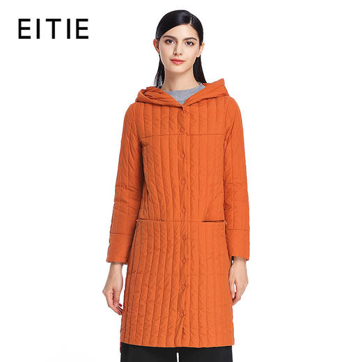 EITIE爱特爱女装冬季新款隐形口袋长款连帽羽绒服防寒外套5611304 商品图0