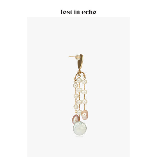 lost in echo金币耳钉搭配纽扣巴洛克异形珍珠流苏耳环 商品图1