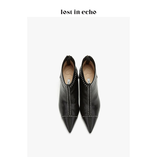 【微瑕疵不退不换】lost in echo铆钉尖头猫跟短靴  黑色 商品图3