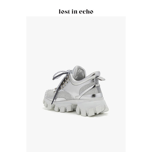 【微瑕疵不退不换】戚薇同款lost in echo厚底双绑带运动鞋 银色 商品图4
