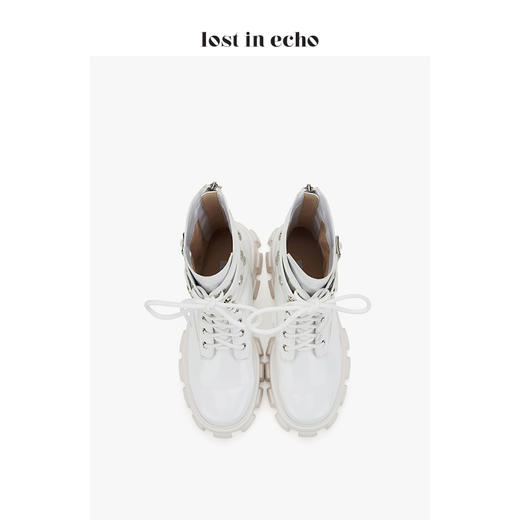 lost in echo 设计师 厚底气眼装饰马丁靴 白色绑带女靴中跟女鞋 商品图3