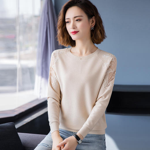 FCY-MS8872韩版宽松纯色圆领毛衣 商品图1