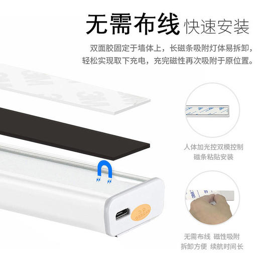 感应灯人体感应灯家用无线安装充电款小夜灯橱柜灯过道楼道衣柜灯 商品图7