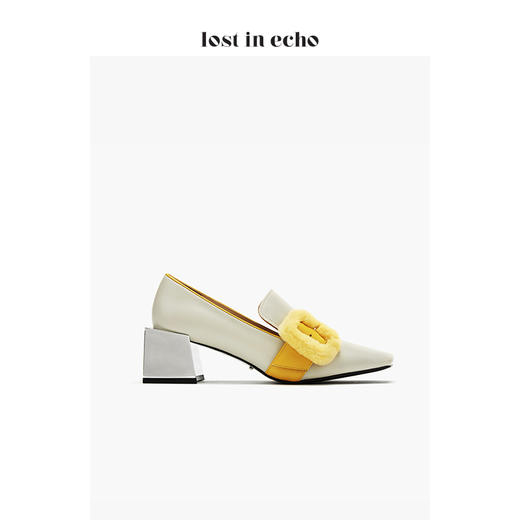 lost in echo2019秋季新款中跟乐福鞋 时尚黄色扣饰方头方跟女鞋 商品图2