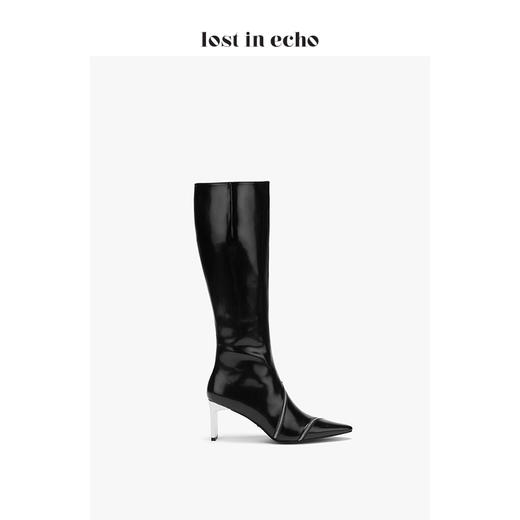 lost in echo2020秋季上新拉链装饰尖头女靴 黑色套筒高跟长靴女 商品图2