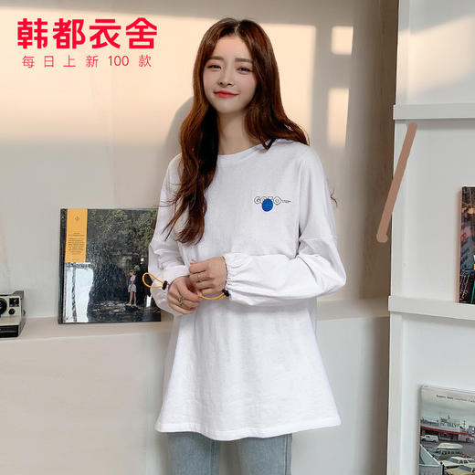 韩都衣舍2021新款女装春装韩版潮宽松上衣印花打底ins潮长袖T恤煜 商品图2