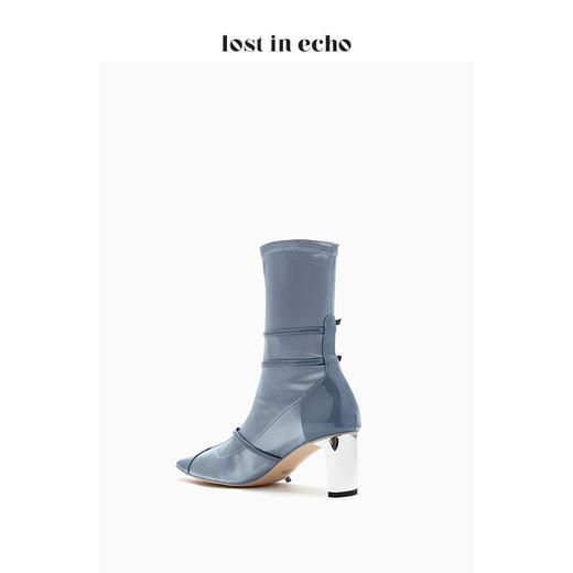 新年闪购lost in echo2020秋季弹力布玛丽珍女靴 漆皮蓝色套筒高跟尖头女鞋 商品图4