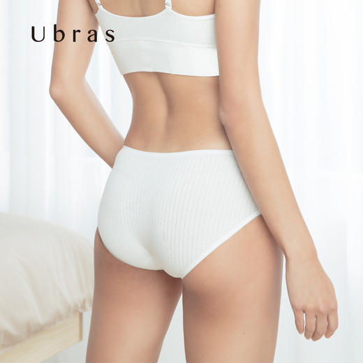 Ubras棉感条纹中腰平角裤内裤女纯棉底档舒适透气春夏新女士内裤 商品图3