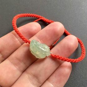 冰种晴水翡翠貔貅手绳18k玫瑰金镶嵌手链