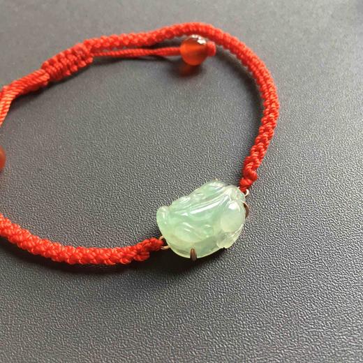 冰种晴水翡翠貔貅手绳18k玫瑰金镶嵌手链 商品图3