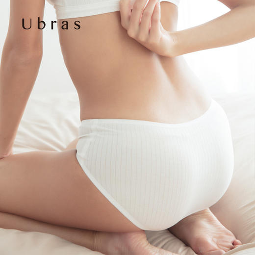 Ubras棉感条纹中腰平角裤内裤女纯棉底档舒适透气春夏新女士内裤 商品图0