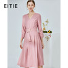 EITIE爱特爱春季新款通勤百搭V领纯色收腰七分袖A字连衣裙女6107806 商品缩略图1