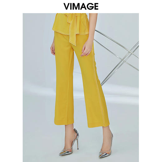 vimage纬漫纪夏季九分裤雪纺微喇裤高腰时尚休闲裤女百搭V1105720 商品图0