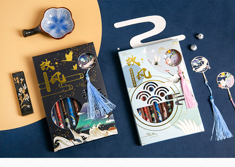 三年二班创意复古中性笔学生用水性笔按动式黑色05mm古风签字笔