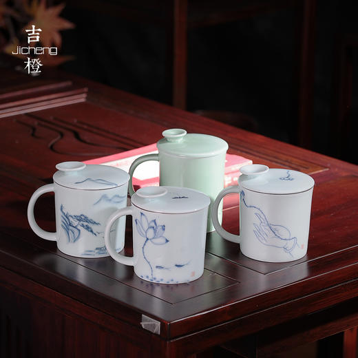 茶漏茶水分离单个办公室陶瓷带盖功夫茶具泡茶杯创意主人杯子带把 商品图0