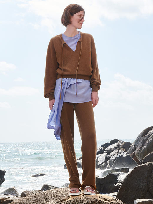 HIDEMI 薄款美利奴羊毛套装 系带廓形短款薄毛衣/九分裤 商品图5