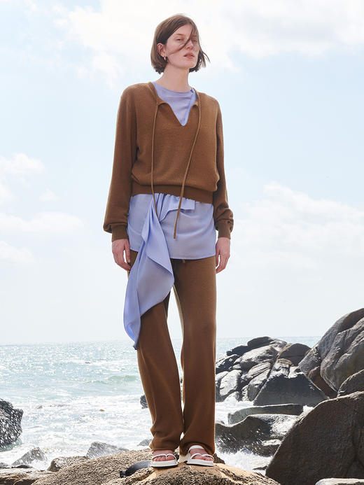 HIDEMI 薄款美利奴羊毛套装 系带廓形短款薄毛衣/九分裤 商品图6