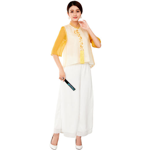 OG-9878新款中式上衣中老年女装绣花情人纱拼接流苏唐装衬衣 商品图4