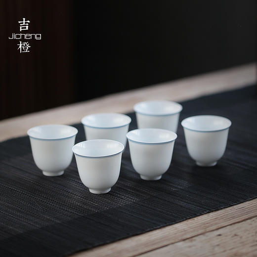 【茶杯/品茗杯】彼岸花开/玉兰杯子母线单杯6入 白瓷留香杯主人杯功夫茶杯陶瓷品茗杯小单杯手工杯垫套装品茶手绘 商品图0