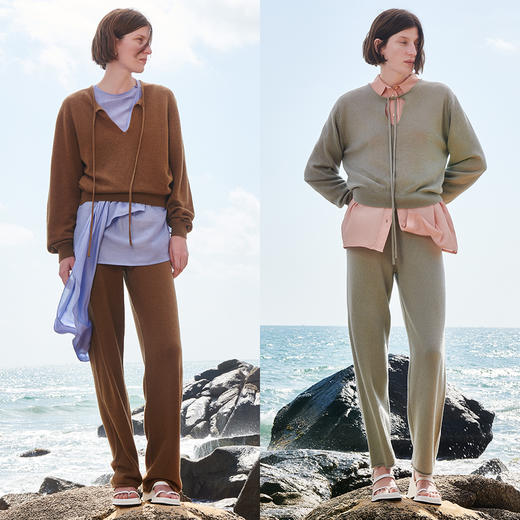 HIDEMI 薄款美利奴羊毛套装 系带廓形短款薄毛衣/九分裤 商品图0
