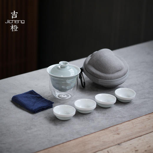 【旅行茶具】吉橙陶瓷旅行茶具便携包户外车载茶壶杯快客杯一壶四杯茶海套装 商品图0