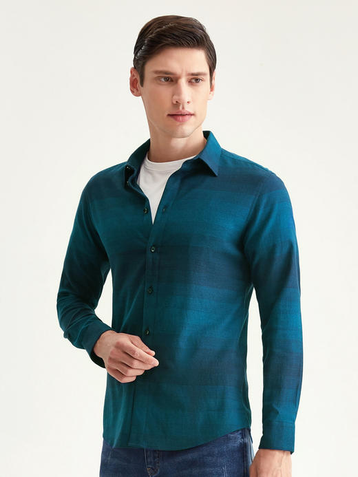 【特价】柒牌男装秋冬季新款长袖衬衫厚款男士休闲上衣时尚中青年衬衣	117A72030 商品图1