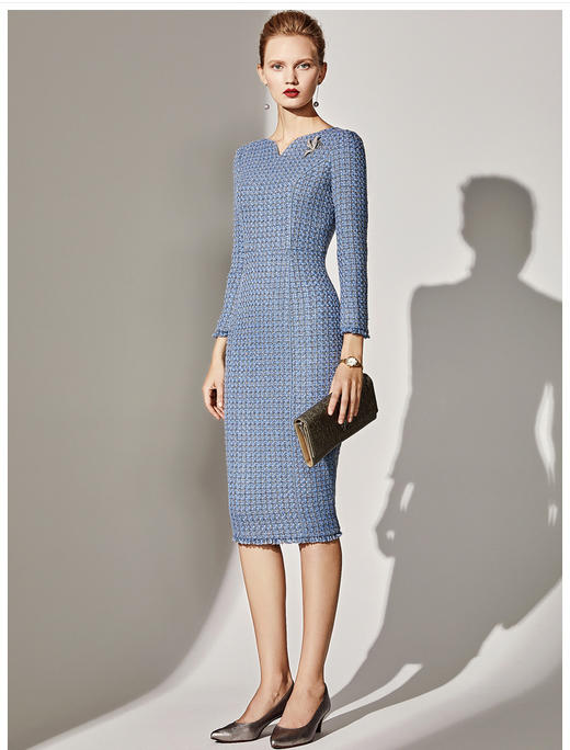 孤品 “钱夫人”J8382821B颈袖添香时尚小V领小香风连衣裙J8382821B不退可换 商品图2