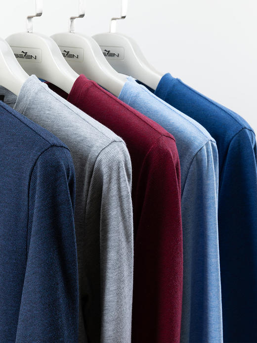 【特价】柒牌男装春新款长袖T恤纯色打底商务休闲男士圆领纯棉体恤衫	118T7106W 商品图3