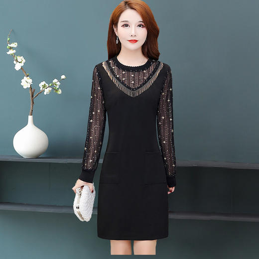 MQ-RL9956春装洋气时尚妈妈长袖中老年中长款连衣裙 商品图2