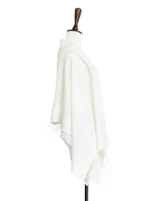 TYNVIE  刺绣蕾丝拼接山羊绒披肩 - 纯白色 商品图2