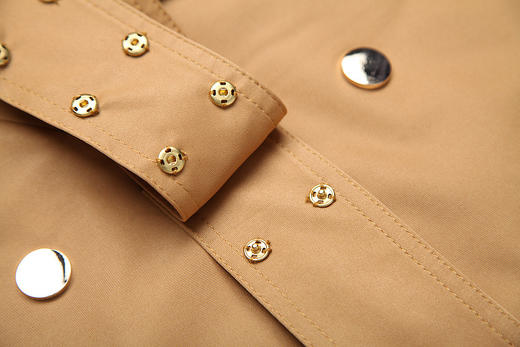 LYY-T10217新款木耳边翻领插肩袖收腰双排扣开叉过膝风衣 商品图2