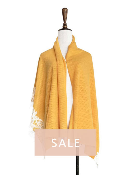 TYNVIE  刺绣蕾丝拼接山羊绒披肩 - 鹅黄色 商品图0