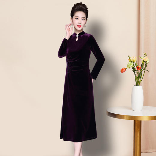 TZF-J-DL83252019新款高贵气质修身韩国绒烫钻连衣裙TZF 商品图1
