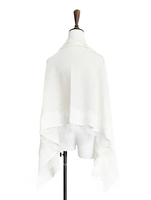 TYNVIE  刺绣蕾丝拼接山羊绒披肩 - 纯白色 商品图3