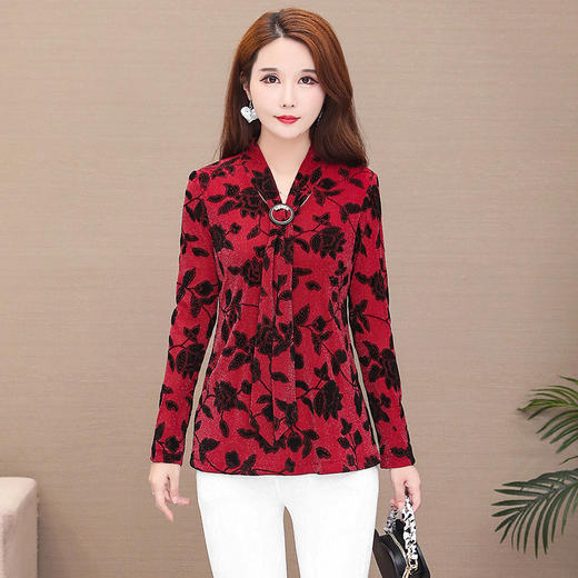 MQ-RL9959新款遮肚子时尚洋气长袖宽松豹纹雪纺衫 商品图1