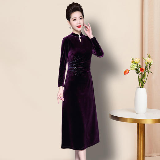 TZF-J-DL83252019新款高贵气质修身韩国绒烫钻连衣裙TZF 商品图3