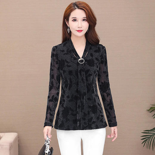 MQ-RL9959新款遮肚子时尚洋气长袖宽松豹纹雪纺衫 商品图2
