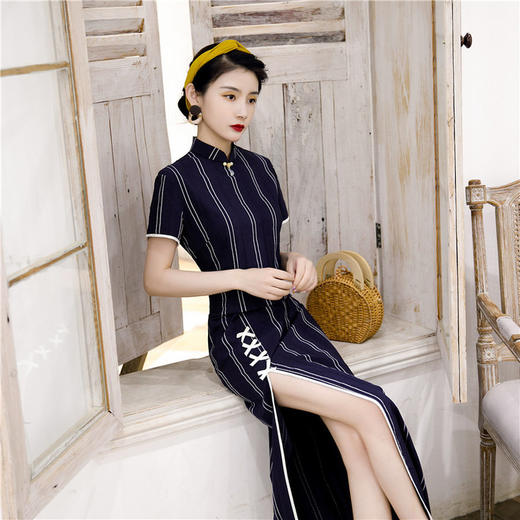 SKY 206312全棉长款走秀旗袍纯色旗袍 商品图4