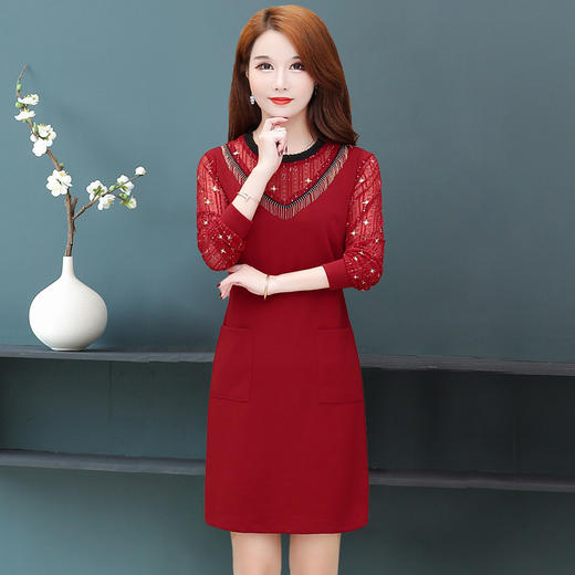 MQ-RL9956春装洋气时尚妈妈长袖中老年中长款连衣裙 商品图3