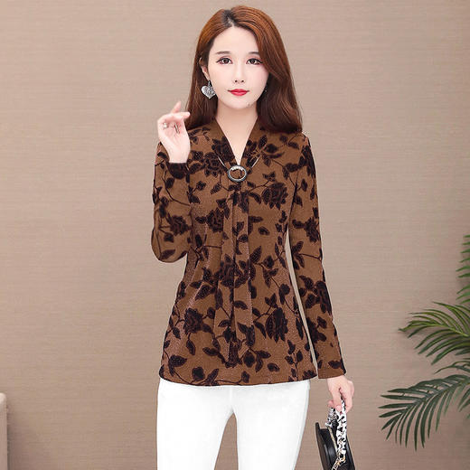 MQ-RL9959新款遮肚子时尚洋气长袖宽松豹纹雪纺衫 商品图3