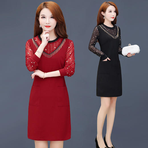 MQ-RL9956春装洋气时尚妈妈长袖中老年中长款连衣裙 商品图1