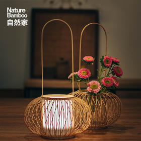 自然家竹编手提中式灯笼台灯触摸多色小圆满小夜灯具创意可变花篮