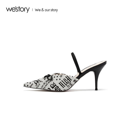 westory2019春夏字母印花包头凉鞋细跟简约仙女高跟鞋W29BH60241 商品图1