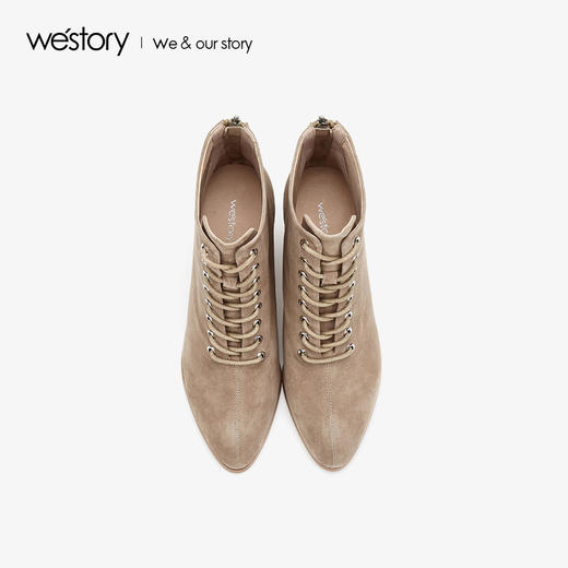 westory2019秋季新品系带尖头粗跟磨砂时尚马丁短靴女W29DS80091 商品图1