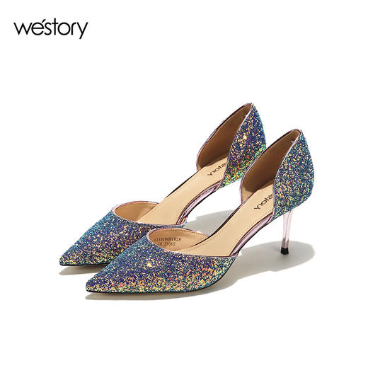 westory2019春夏尖头凉鞋女浅口亮片西式婚鞋女鞋W29AH50198 商品图2