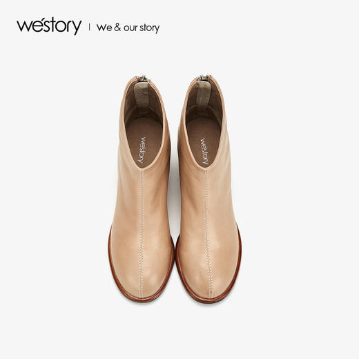 westory2019秋冬新品时尚后拉链方跟短筒靴女简约日常W29DS80181 商品图1