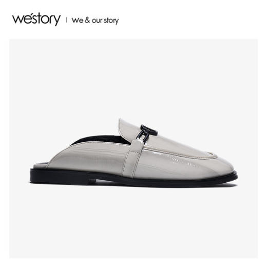 westory2020春季新款圆头亮面漆皮乐福拖鞋女W20AH51581 商品图4