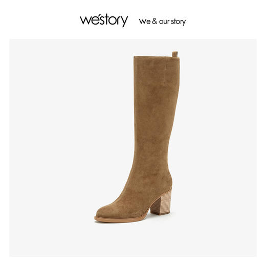westory真羊皮高靴长筒过及膝靴女侧拉链 2019冬季新款W29DQ80301 商品图3