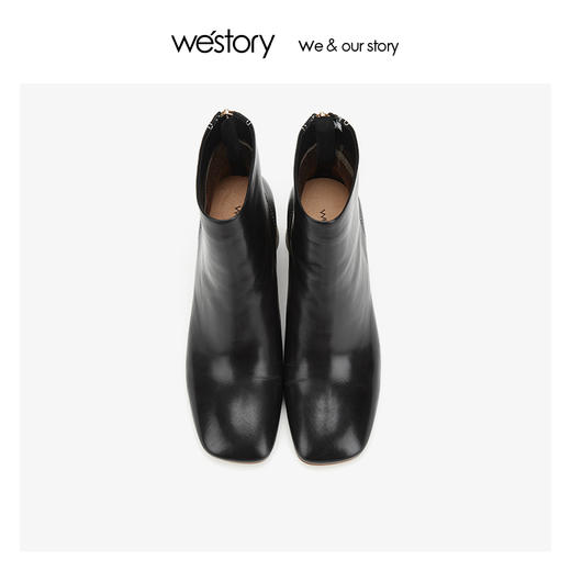 westory胎牛皮木纹方头短靴 后拉链圆柱跟 2019冬新款W29DS80231 商品图1