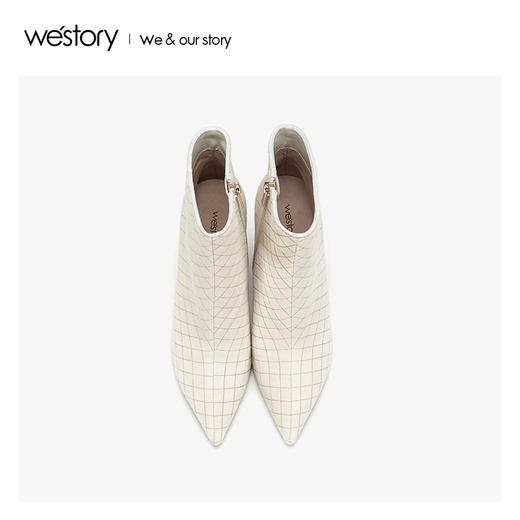 westory时装条纹细超高跟短靴真皮时尚女鞋2019冬新款W29DS80561 商品图1